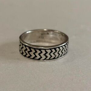 PTI 925 Sterling Silver Zigzag Black Engraved Wide Band Men’s Unisex Ring Sz 9.5